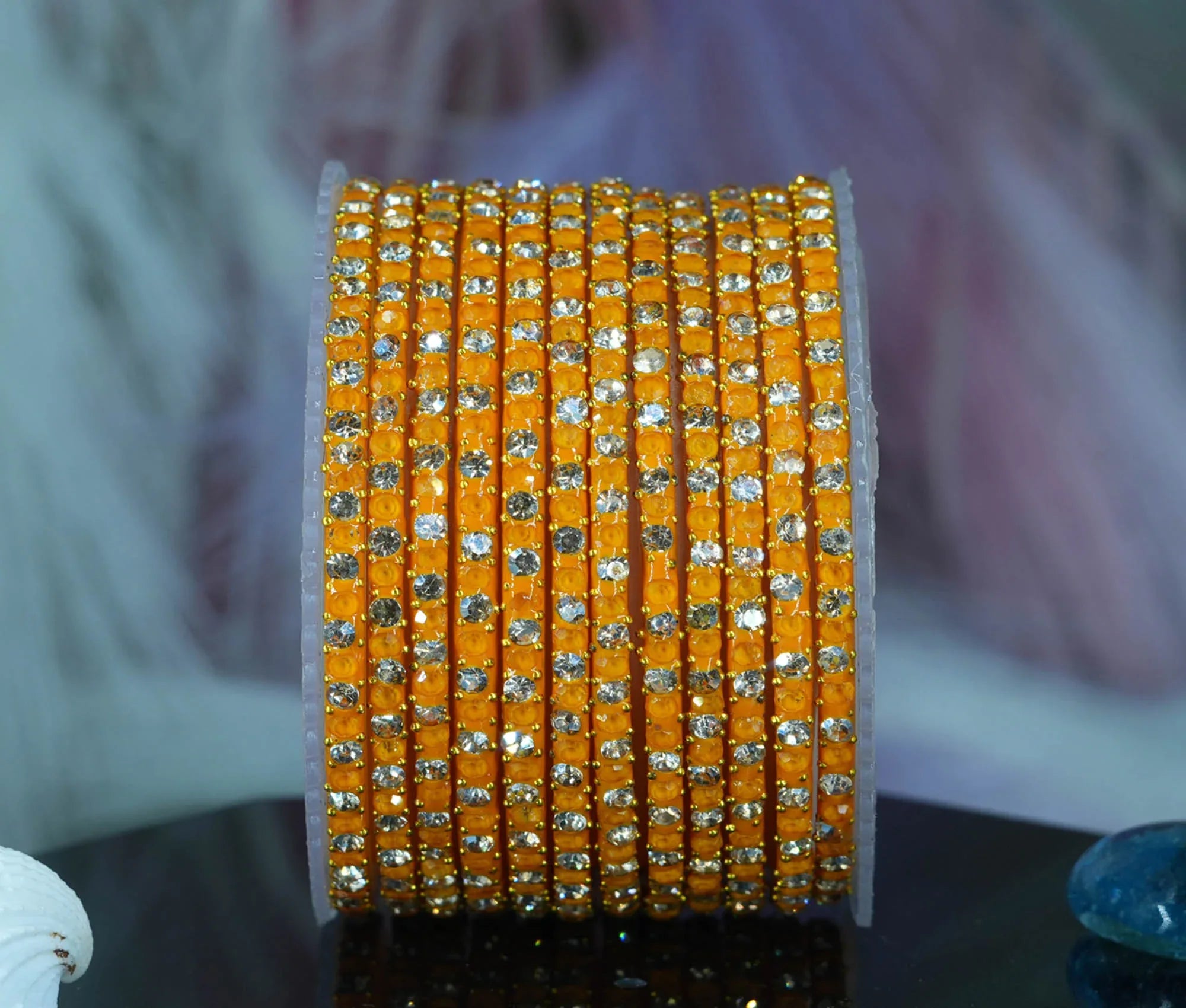 Glass Bangle with Beads Studded for Women & Girls (Pack 12 Bangles) - The Golden Cascade